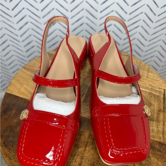 NEW! Red Sling Back Maryjane Mule Block heel size 9 - Picture 3 of 9